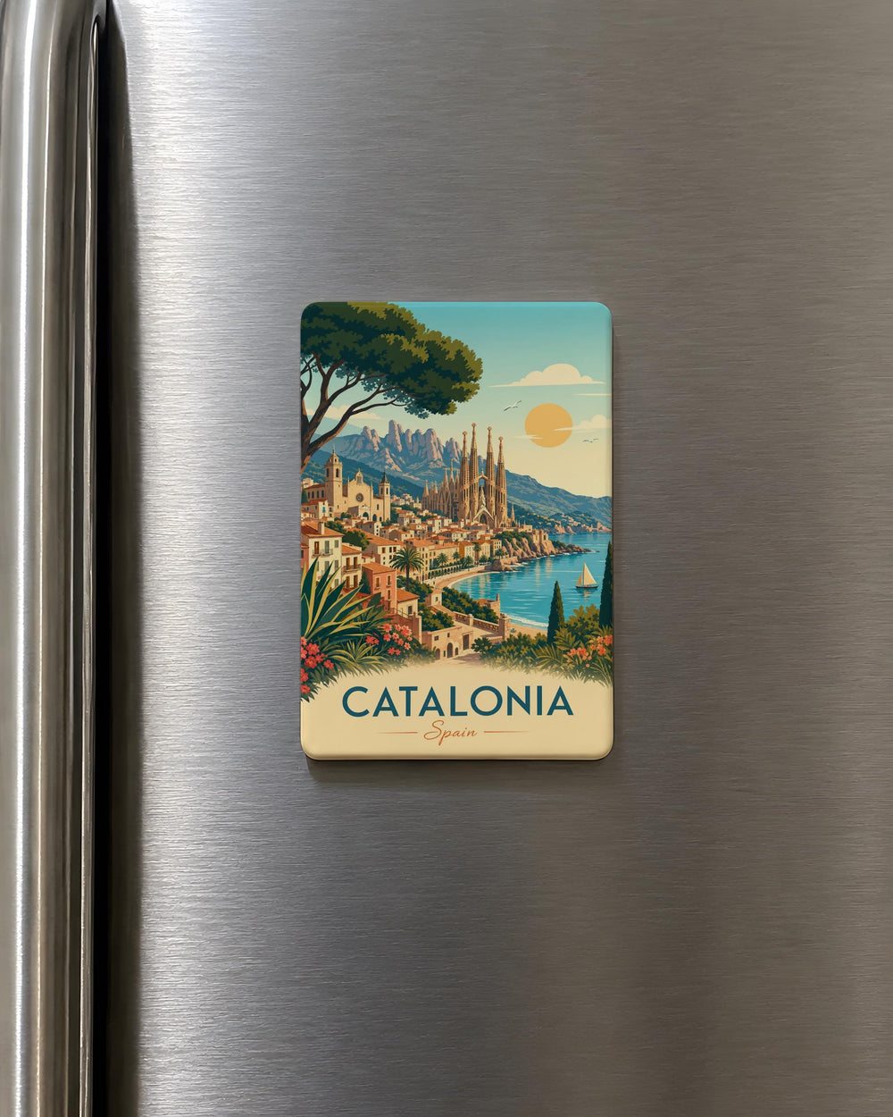 Catalonia Fridge Magnet, Catalonia Spain Souvenir Magnet, Barcelona Travel Keepsake, Spain Vacation Gift, Catalonia Landmark Magnet