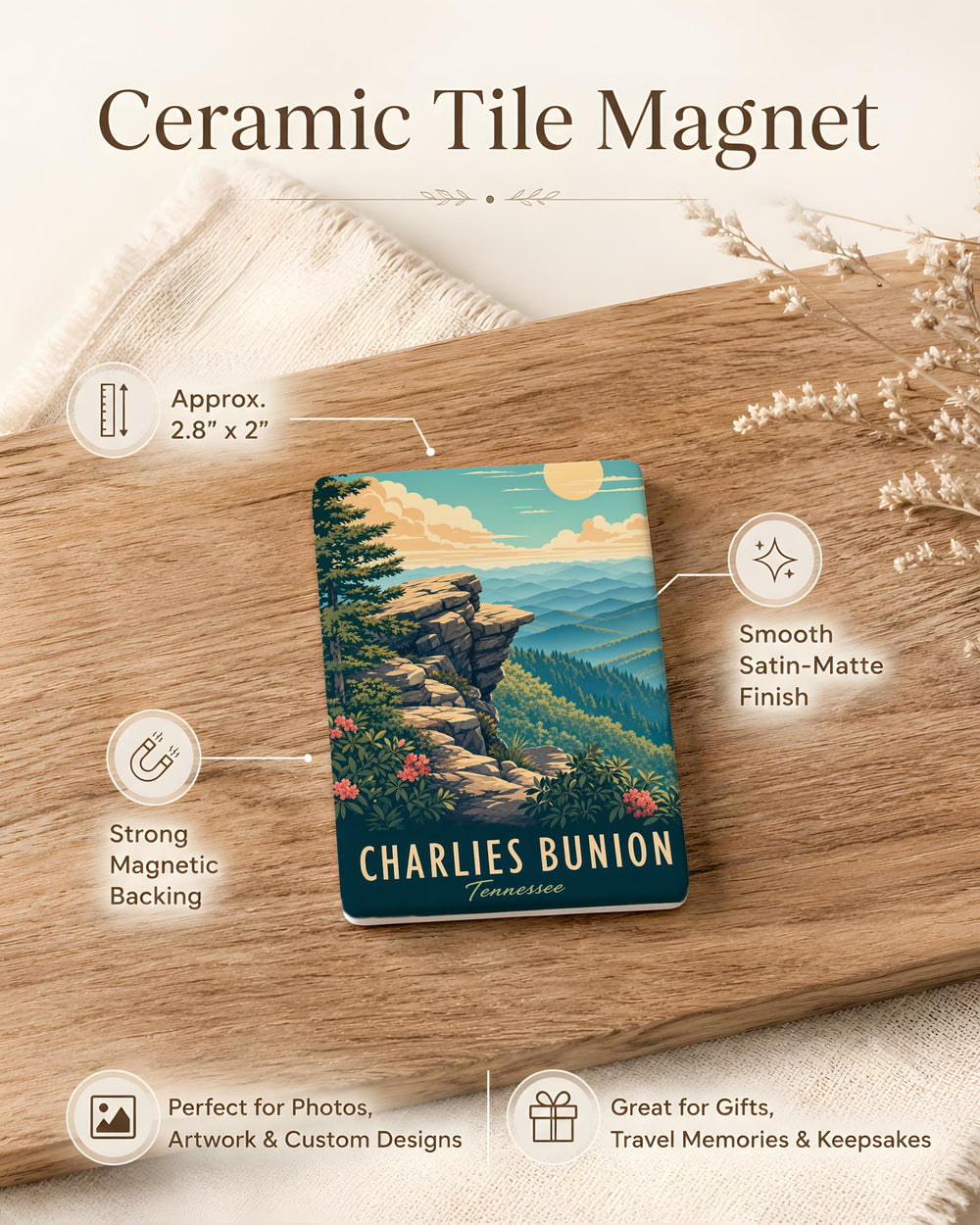 Charlies Bunion Fridge Magnet, Great Smoky Mountains National Park Hiking Trail Souvenir Magnet, North Carolina Tennessee Gift