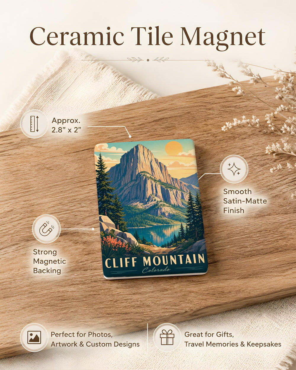 Cliff Mountain Fridge Magnet, Mountain Cliff Landscape Magnet, Scenic Mountain View Kitchen Magnet, Nature Travel Souvenir Magnet
