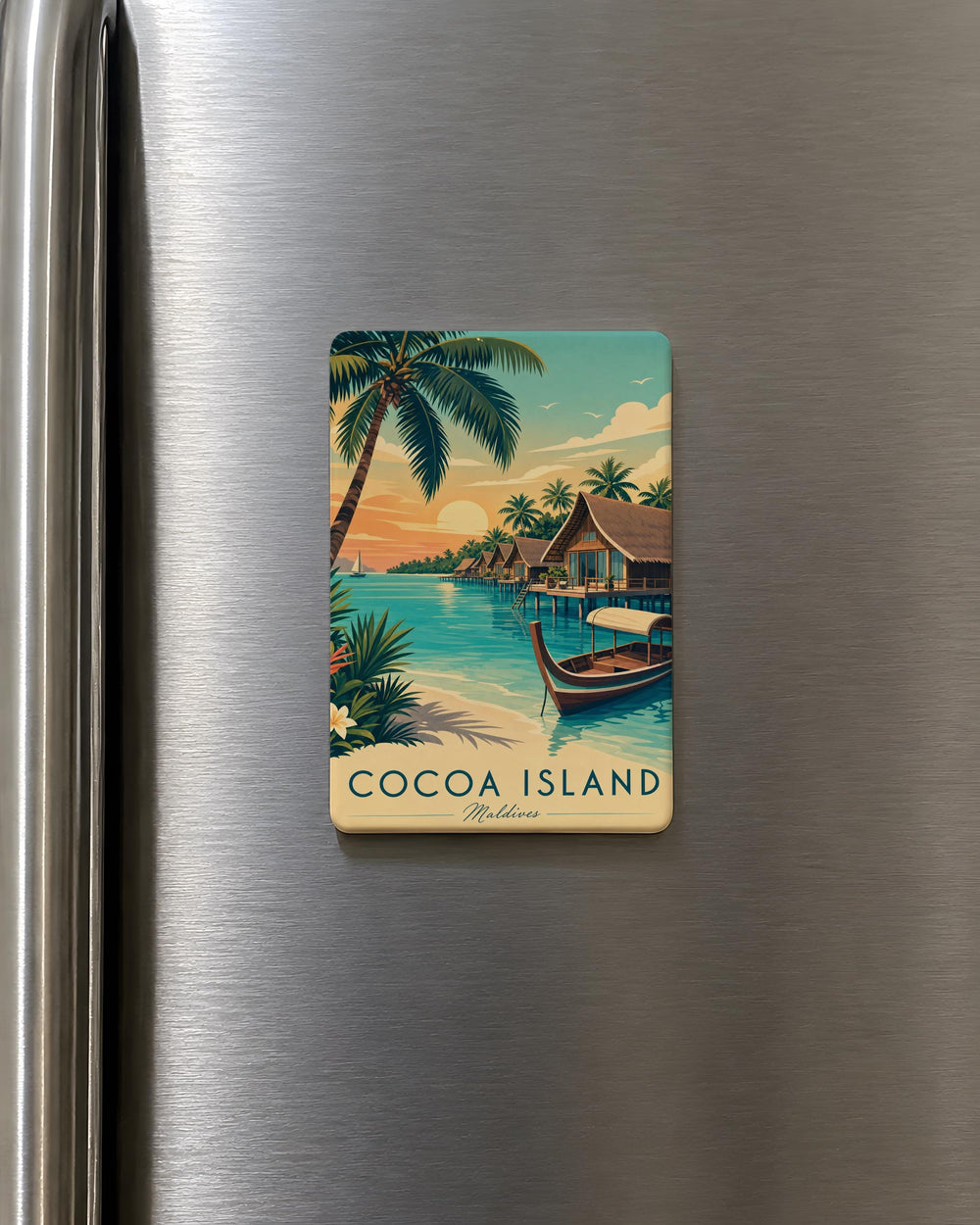 Cocoa Island Fridge Magnet, Tropical Island Beach Scene Magnet, Palm Trees Ocean Getaway Souvenir Magnet