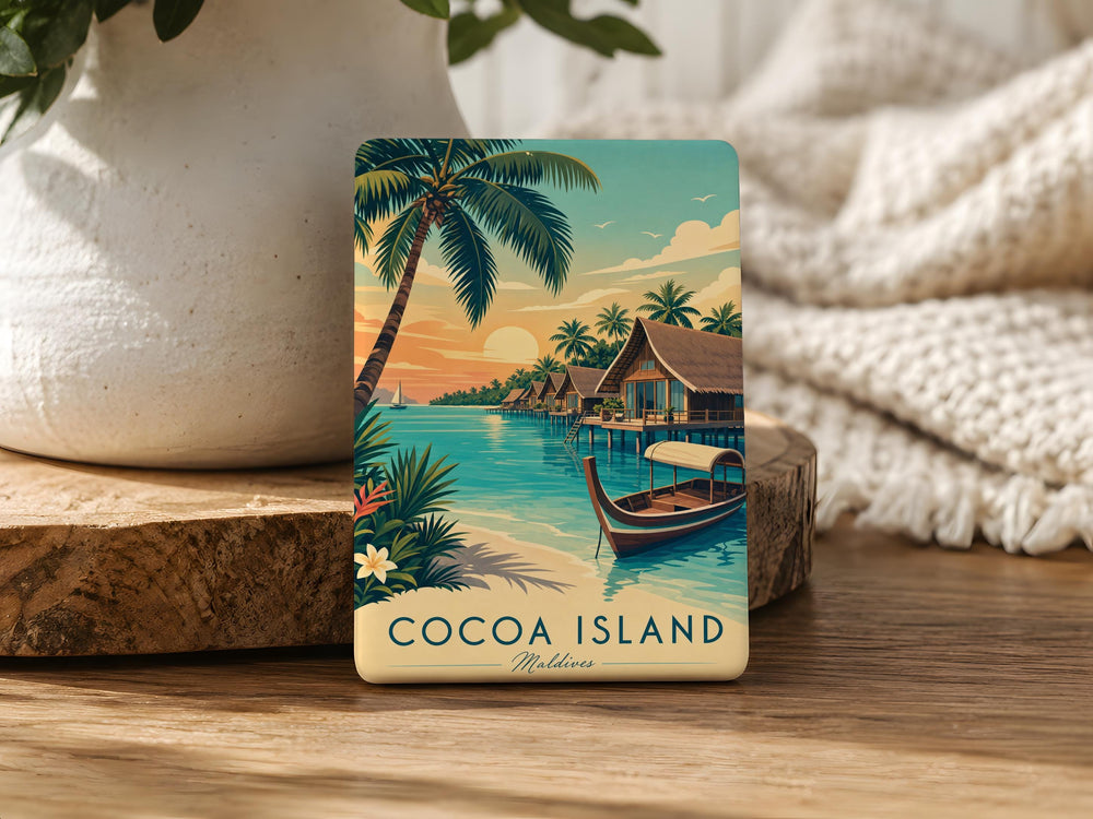 Cocoa Island Fridge Magnet, Tropical Island Beach Scene Magnet, Palm Trees Ocean Getaway Souvenir Magnet