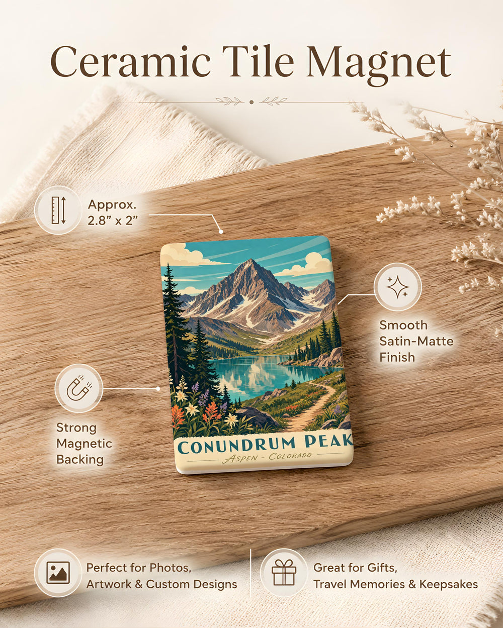 Conundrum Peak Fridge Magnet, Colorado Mountain Summit Souvenir, Hiking Adventure Travel Gift