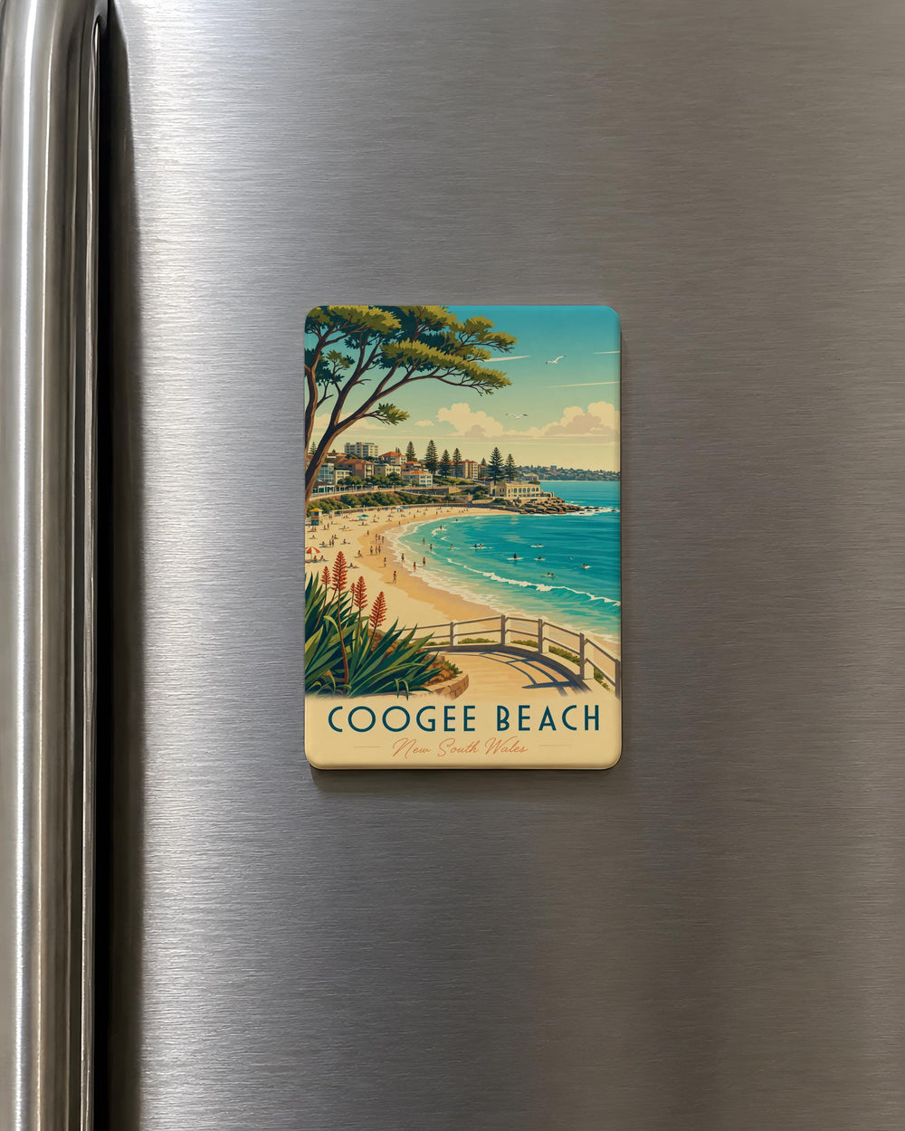 Coogee Beach Fridge Magnet, Sydney Australia Coastal Seaside Landmark Souvenir, Ocean Beach Scene Travel Gift