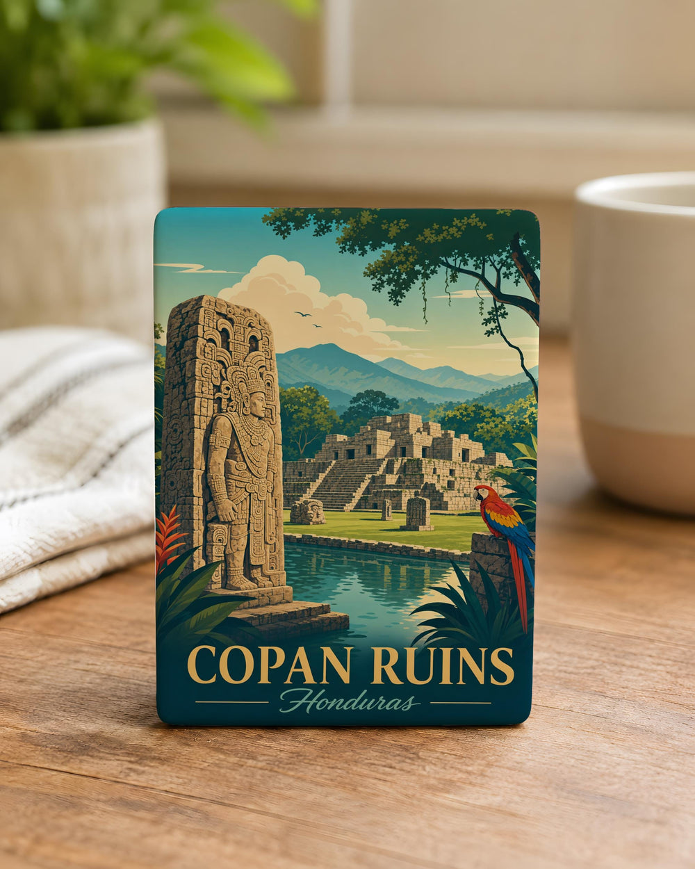 Copan Ruins Fridge Magnet, Honduras Maya Archaeological Site Souvenir Magnet, Ancient Temple Stone Ruins Travel Keepsake