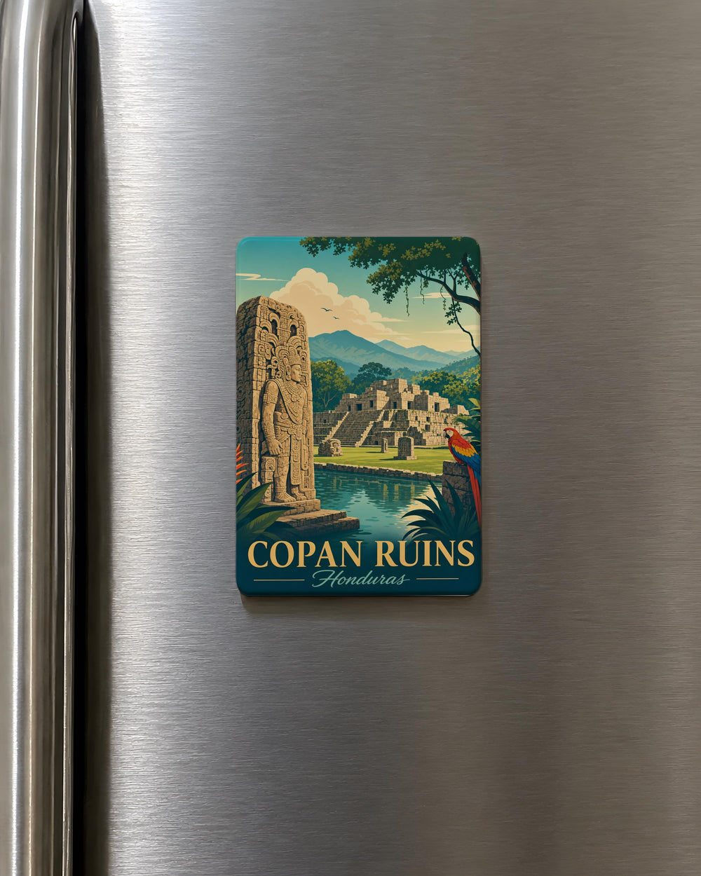 Copan Ruins Fridge Magnet, Honduras Maya Archaeological Site Souvenir Magnet, Ancient Temple Stone Ruins Travel Keepsake