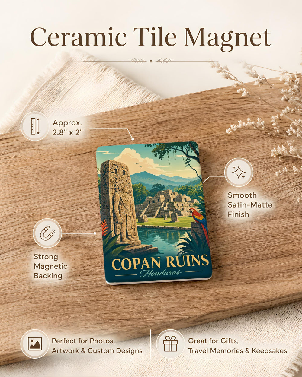 Copan Ruins Fridge Magnet, Honduras Maya Archaeological Site Souvenir Magnet, Ancient Temple Stone Ruins Travel Keepsake