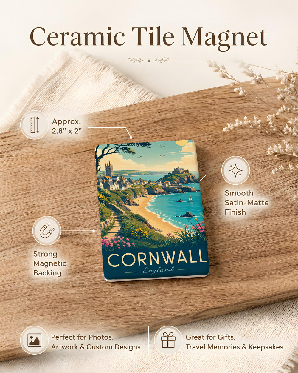Cornwall Fridge Magnet, Cornwall Souvenir Magnet, Cornwall UK Travel Gift, Cornwall Vacation Keepsake, Cornwall Coastal Decor Magnet