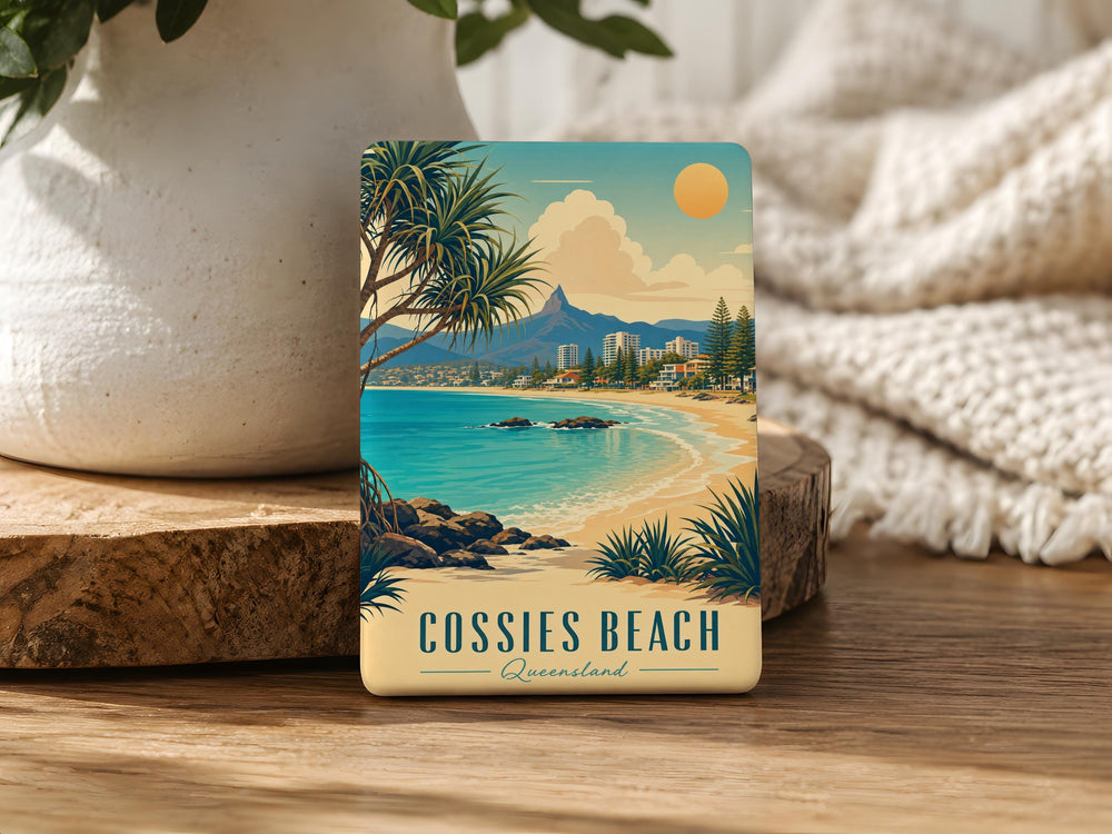Cossies Beach Fridge Magnet, Coastal Beach Scene Souvenir Magnet, Seaside Vacation Gift, Beach Lover Kitchen Decor