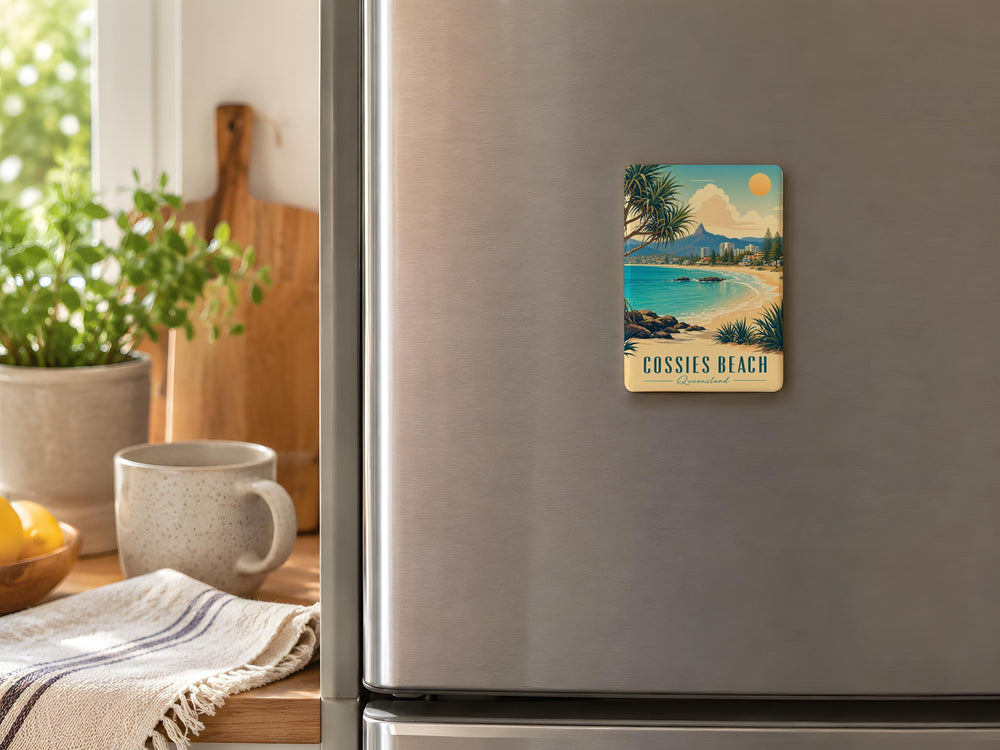 Cossies Beach Fridge Magnet, Coastal Beach Scene Souvenir Magnet, Seaside Vacation Gift, Beach Lover Kitchen Decor
