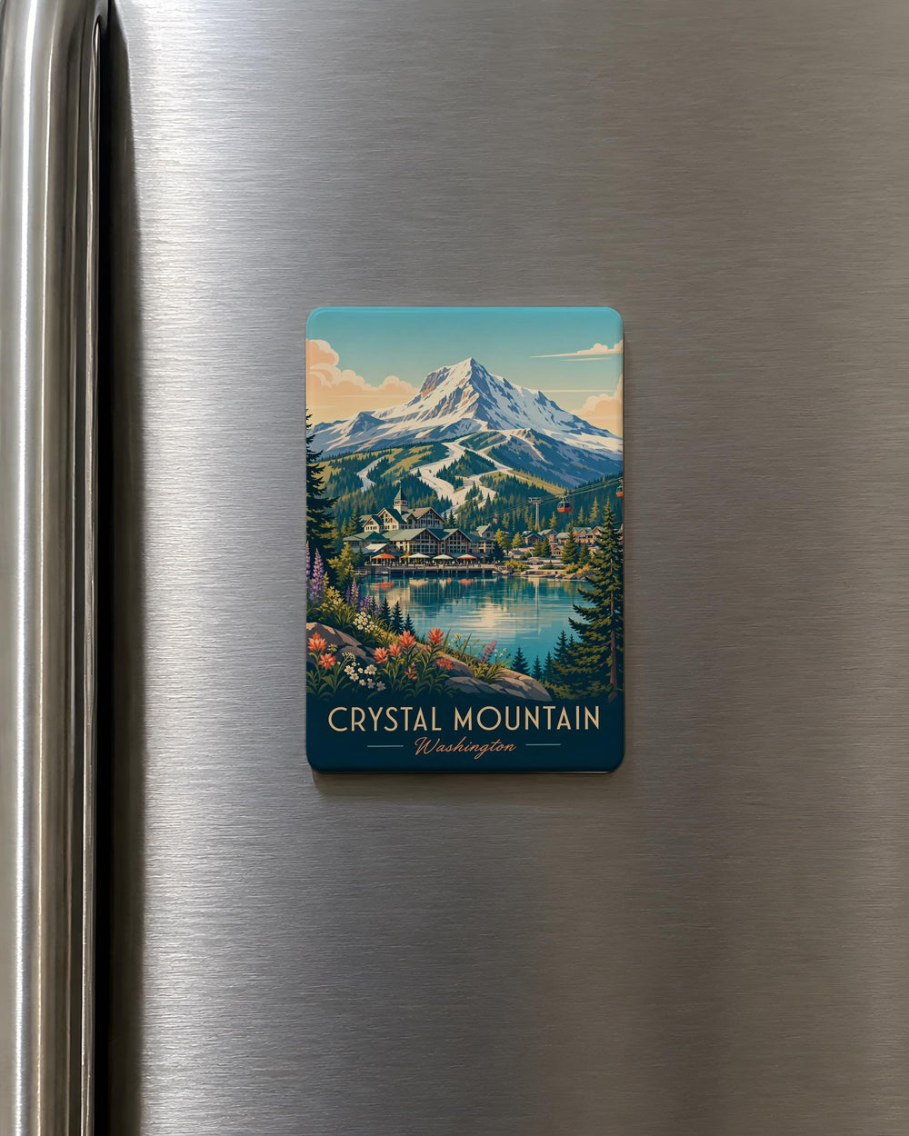 Crystal Mountain Fridge Magnet, Mountain Peak Landscape Souvenir Magnet, Outdoor Adventure Nature Decor Gift