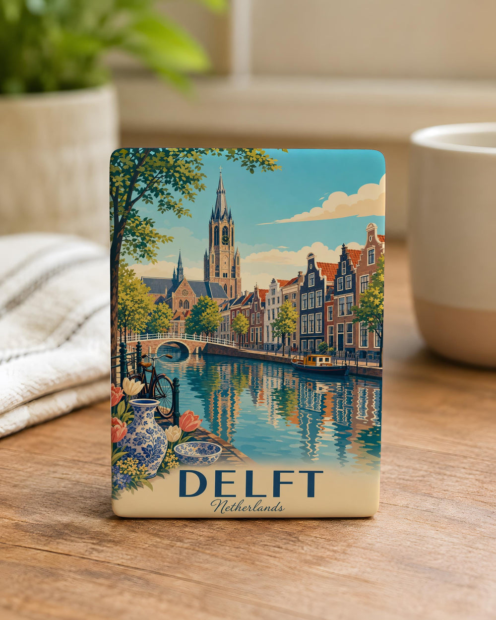 Delft Netherlands Fridge Magnet, Delft City Souvenir Magnet, Dutch Travel Gift, Holland Landmark Refrigerator Magnet