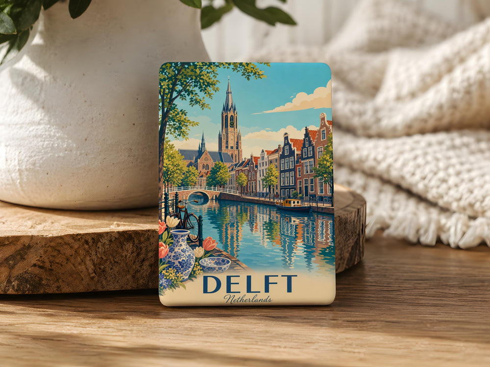 Delft Netherlands Fridge Magnet, Delft City Souvenir Magnet, Dutch Travel Gift, Holland Landmark Refrigerator Magnet