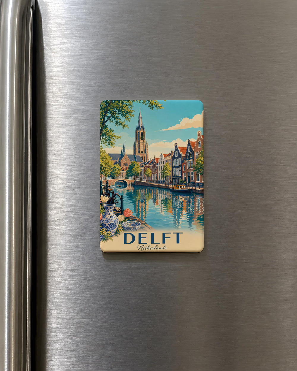 Delft Netherlands Fridge Magnet, Delft City Souvenir Magnet, Dutch Travel Gift, Holland Landmark Refrigerator Magnet