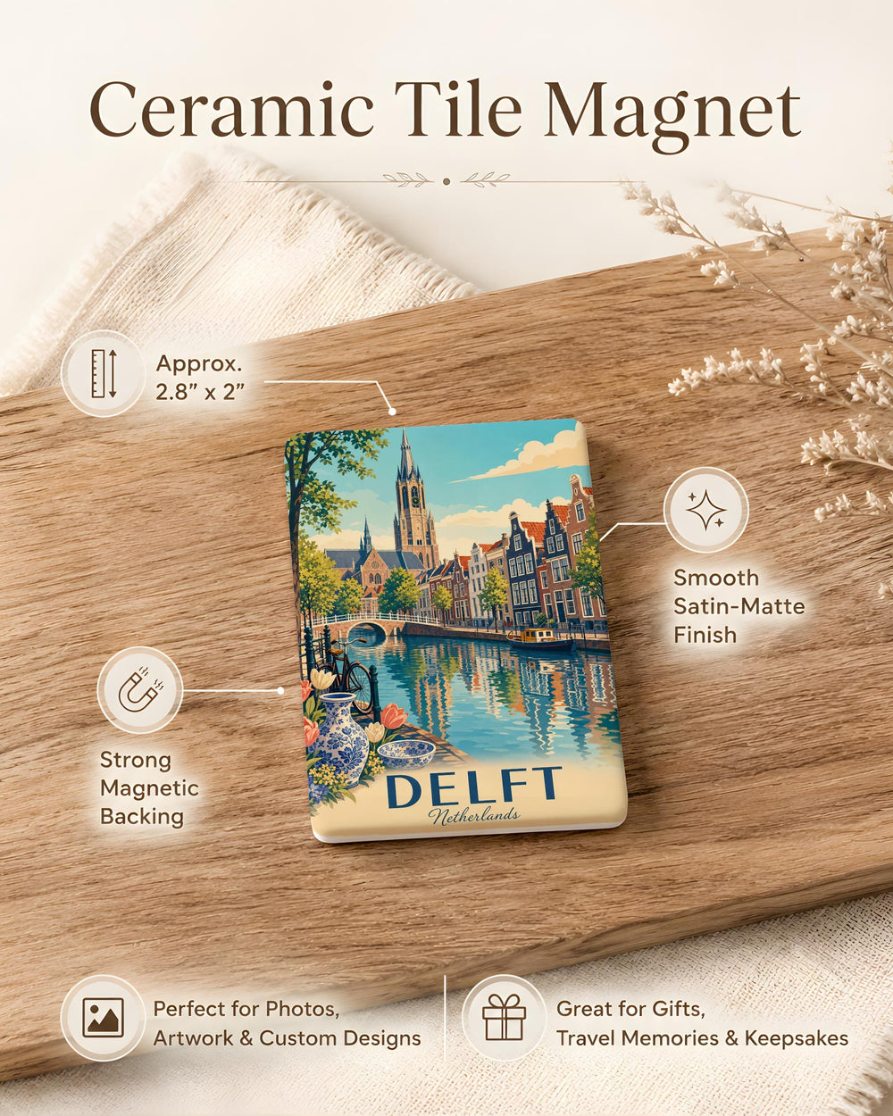 Delft Netherlands Fridge Magnet, Delft City Souvenir Magnet, Dutch Travel Gift, Holland Landmark Refrigerator Magnet