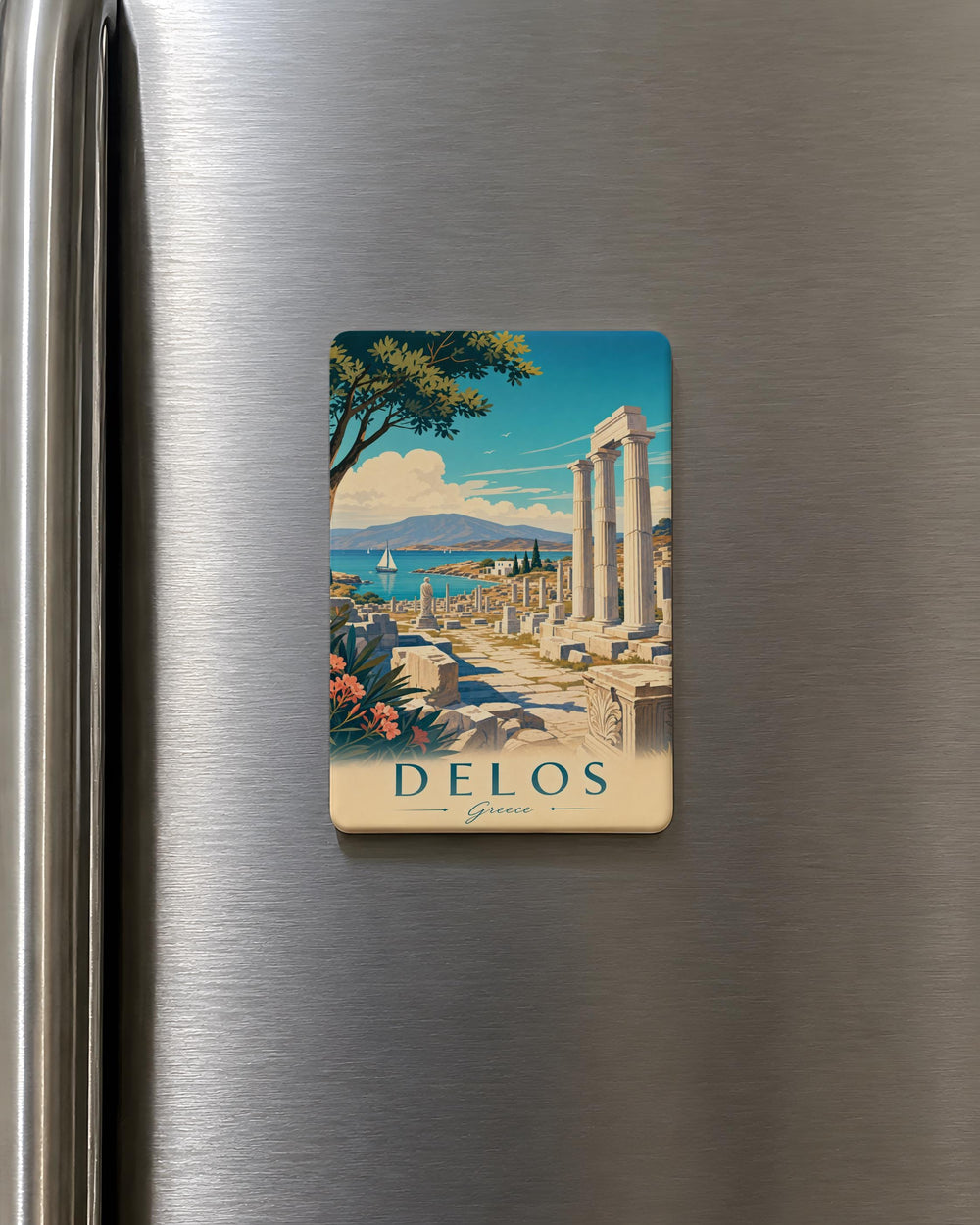 Delos Fridge Magnet, Ancient Greek Island Ruins Souvenir Magnet, Aegean Travel Keepsake Magnet