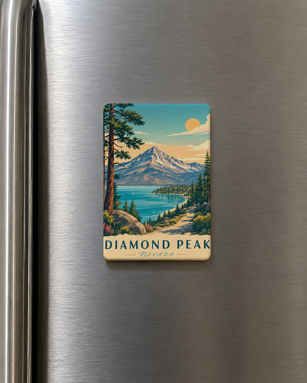 Diamond Peak Mountain Fridge Magnet, Alpine Summit Landscape Souvenir Magnet, Hiking Adventure Kitchen Decor Magnet