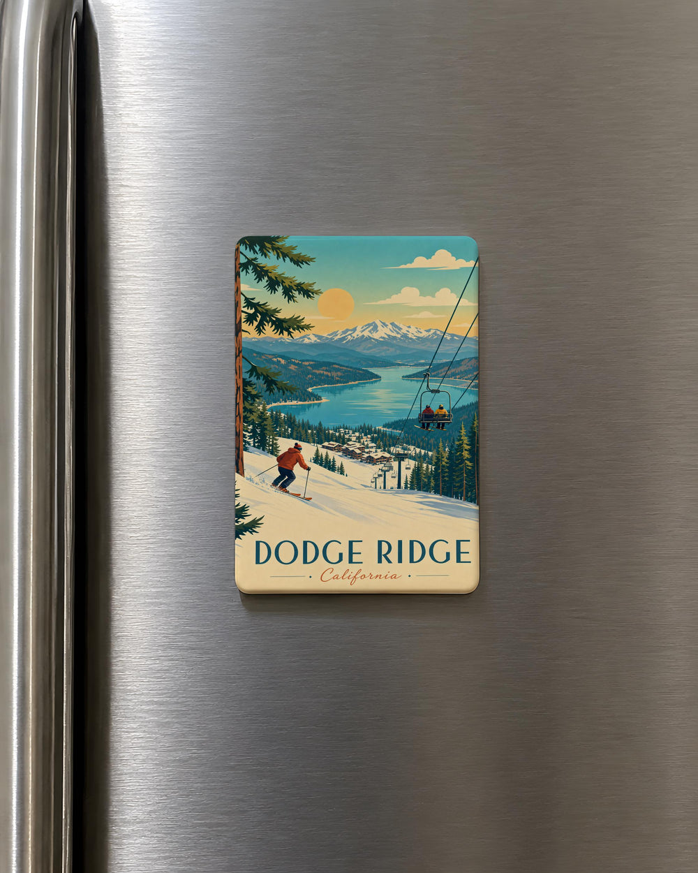 Dodge Ridge Fridge Magnet, Ski Resort Mountain Snowboarding Souvenir Magnet, California Winter Sports Gift