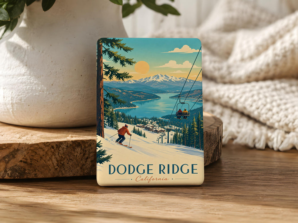 Dodge Ridge Fridge Magnet, Ski Resort Mountain Snowboarding Souvenir Magnet, California Winter Sports Gift
