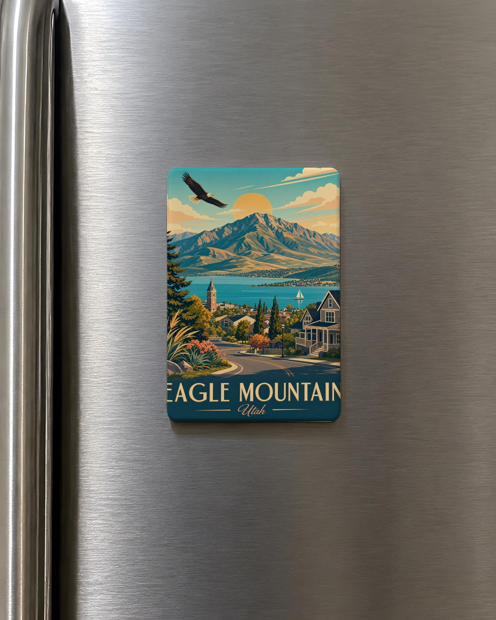 Eagle Mountain Fridge Magnet, Eagle and Mountain Scene Magnet, Nature Wildlife Refrigerator Magnet, Outdoor Adventure Souvenir Magnet