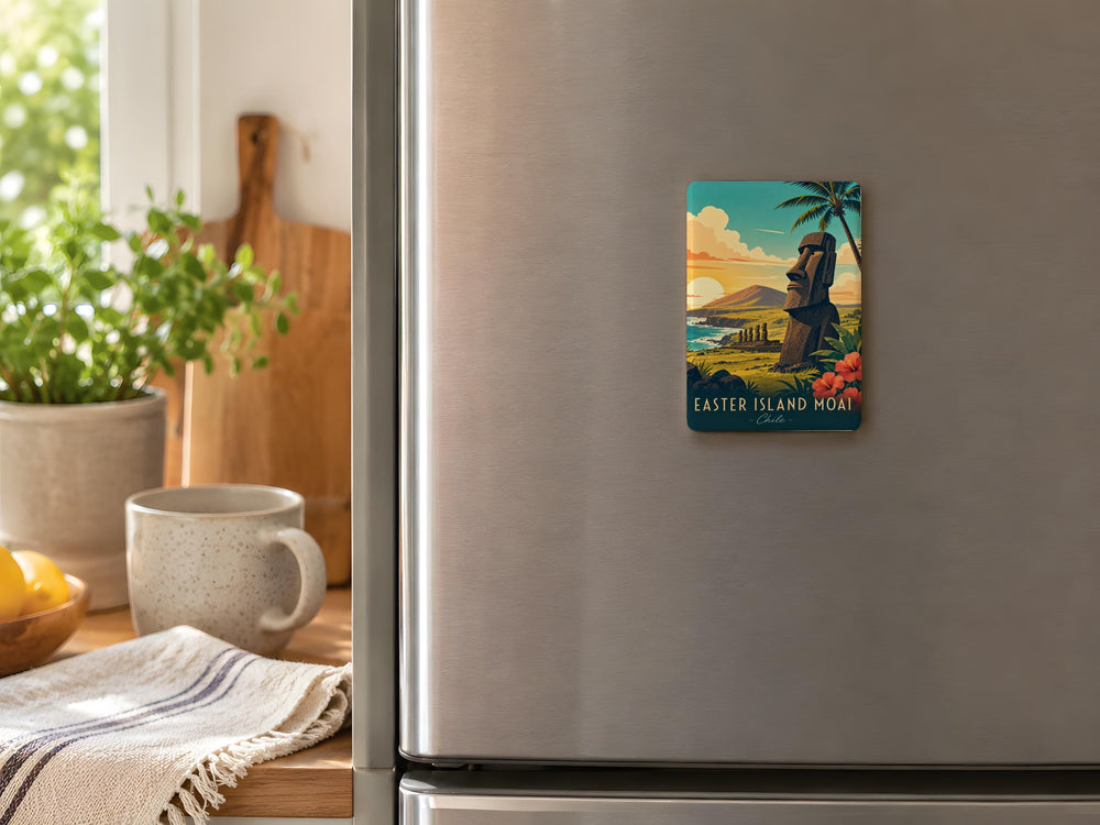 Easter Island Moai Fridge Magnet, Rapa Nui Stone Head Statue Souvenir Magnet, Polynesian Island Landmark Magnet