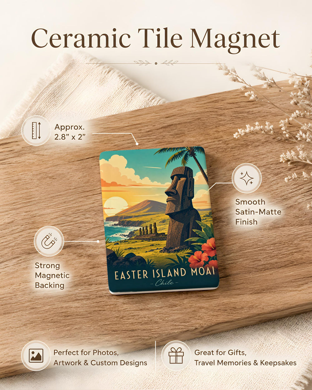 Easter Island Moai Fridge Magnet, Rapa Nui Stone Head Statue Souvenir Magnet, Polynesian Island Landmark Magnet