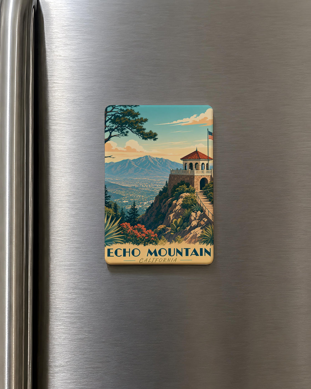Echo Mountain Fridge Magnet, Mountain Peak Landscape Souvenir Magnet, Hiking Nature Outdoor Adventure Gift
