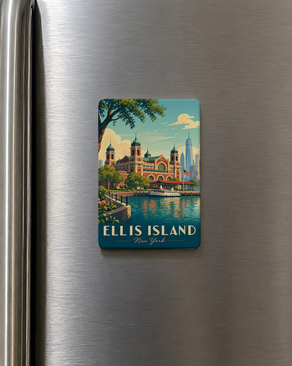 Ellis Island Fridge Magnet, New York Harbor Landmark Souvenir, Immigration History Gift, Statue of Liberty Nearby Travel Keepsake