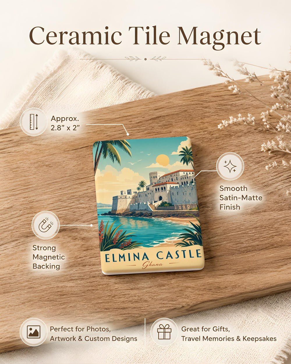 Elmina Castle Fridge Magnet, Ghana Coastal Fortress Landmark Souvenir Magnet, Historic African Castle Travel Keepsake Gift