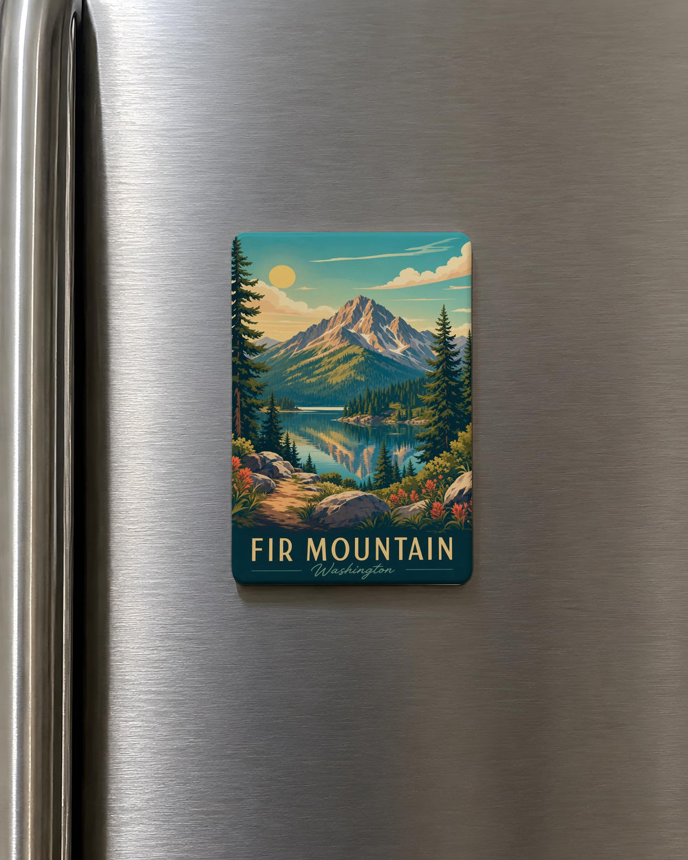 Fir Mountain Fridge Magnet, Evergreen Forest & Mountain Peak Souvenir Magnet, Nature Landscape Refrigerator Magnet