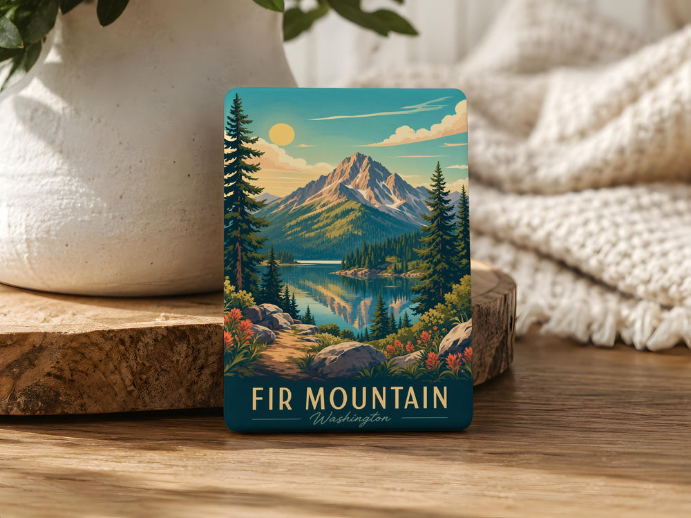 Fir Mountain Fridge Magnet, Evergreen Forest & Mountain Peak Souvenir Magnet, Nature Landscape Refrigerator Magnet