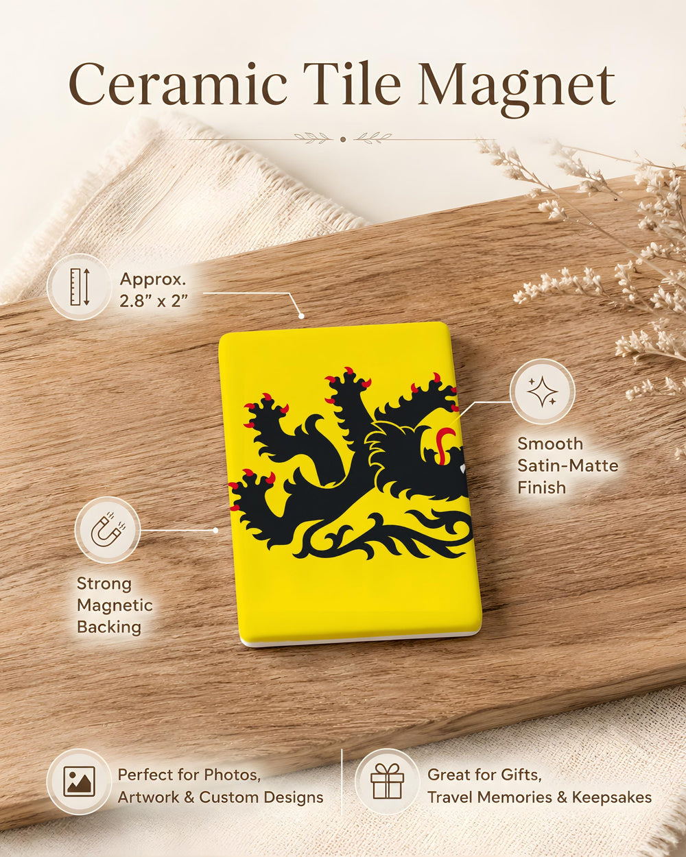 Flanders Flag Fridge Magnet, Belgium Regional Flag Magnet, Flanders Lion Flag Kitchen Refrigerator Magnet Souvenir