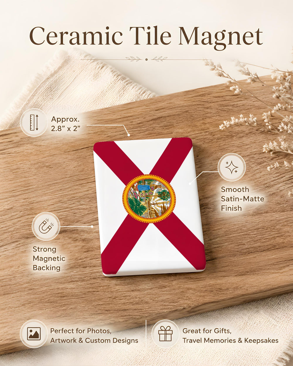 Florida State Flag Fridge Magnet, Florida Flag Magnet, Sunshine State Souvenir Magnet, Florida Gift, USA State Flag Magnet