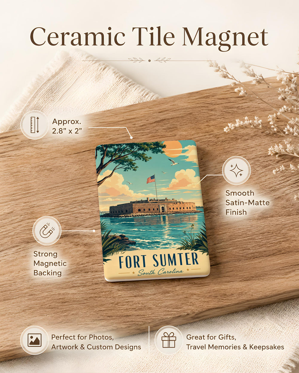 Fort Sumter Fridge Magnet, Charleston Harbor South Carolina Souvenir, Civil War Historic Site Keepsake Magnet