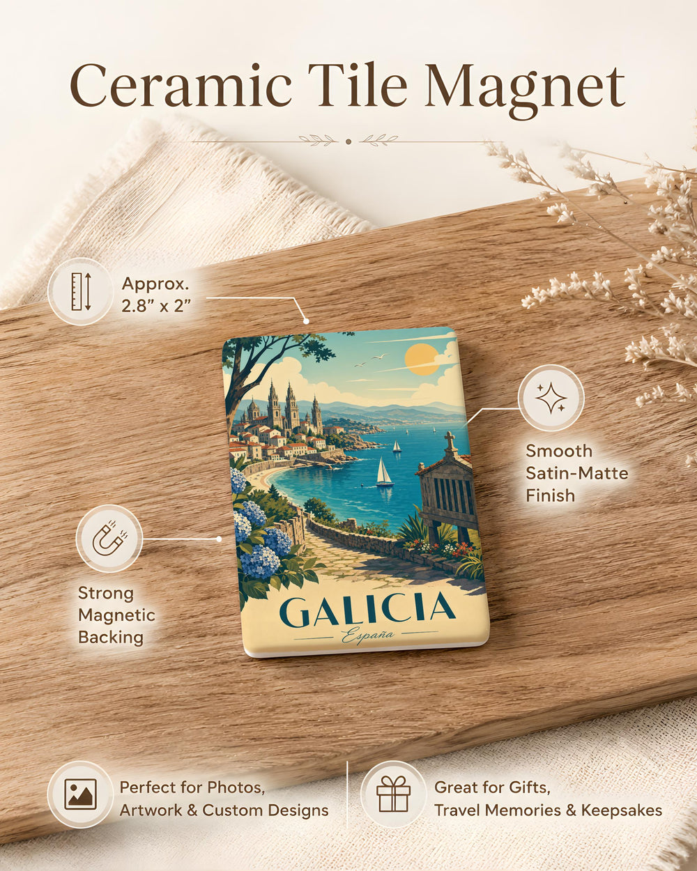 Galicia Fridge Magnet, Galicia Spain Souvenir Magnet, Travel Gift, Spanish Region Keepsake, Galicia Map Magnet
