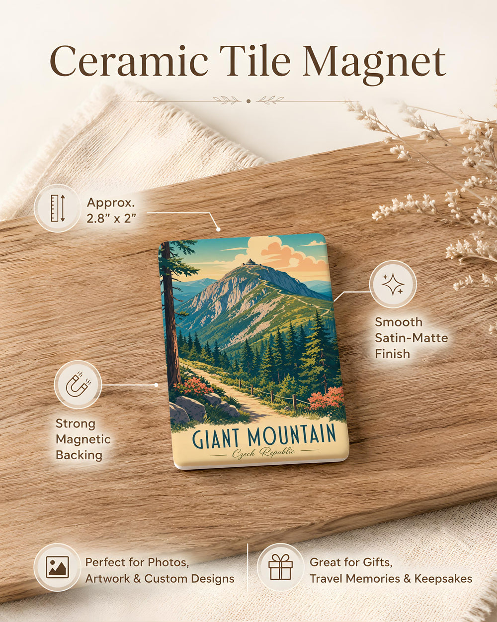 Giant Mountain Fridge Magnet, Majestic Peak and Alpine Landscape Souvenir Magnet, Mountain Lover Gift, Hiking Adventure Decor
