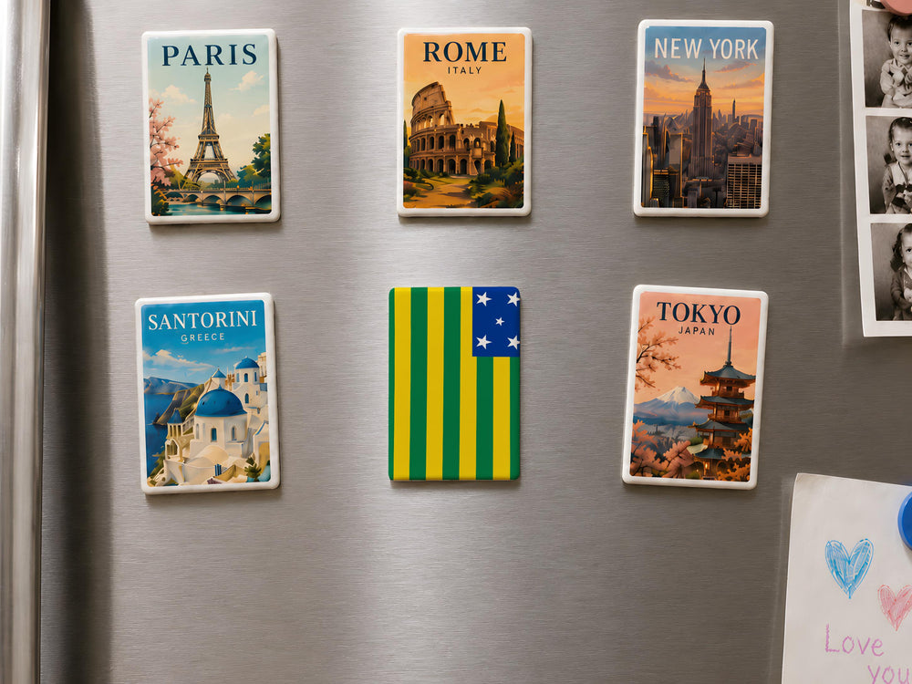 Goias State Flag Fridge Magnet, Brazil State Flag Magnet, Goias Flag Souvenir Magnet, Brazilian Flag Collection Magnet