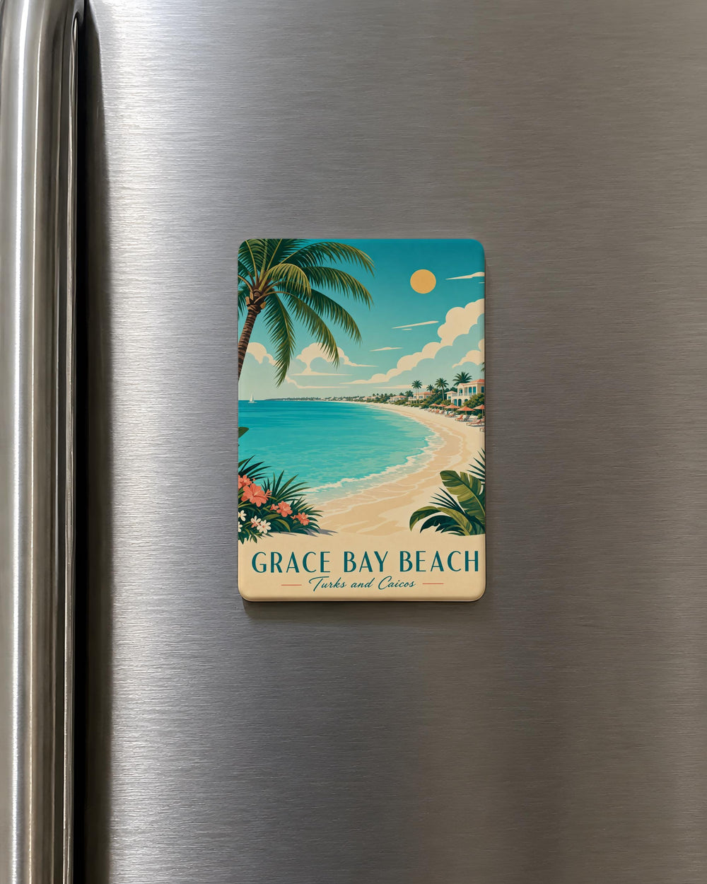 Grace Bay Beach Fridge Magnet, Turks and Caicos Souvenir Magnet, Coastal Beach Vacation Keepsake Magnet
