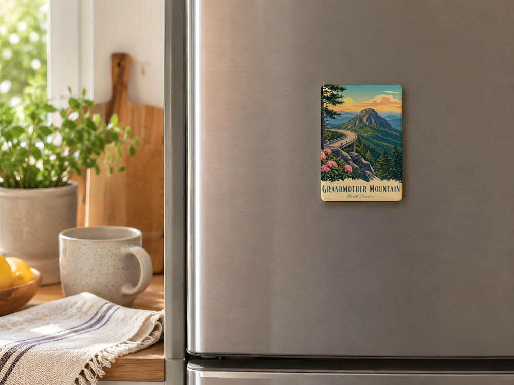 Grandmother Mountain Fridge Magnet, North Carolina Blue Ridge Mountains Souvenir, Scenic Mountain Peak Kitchen Magnet
