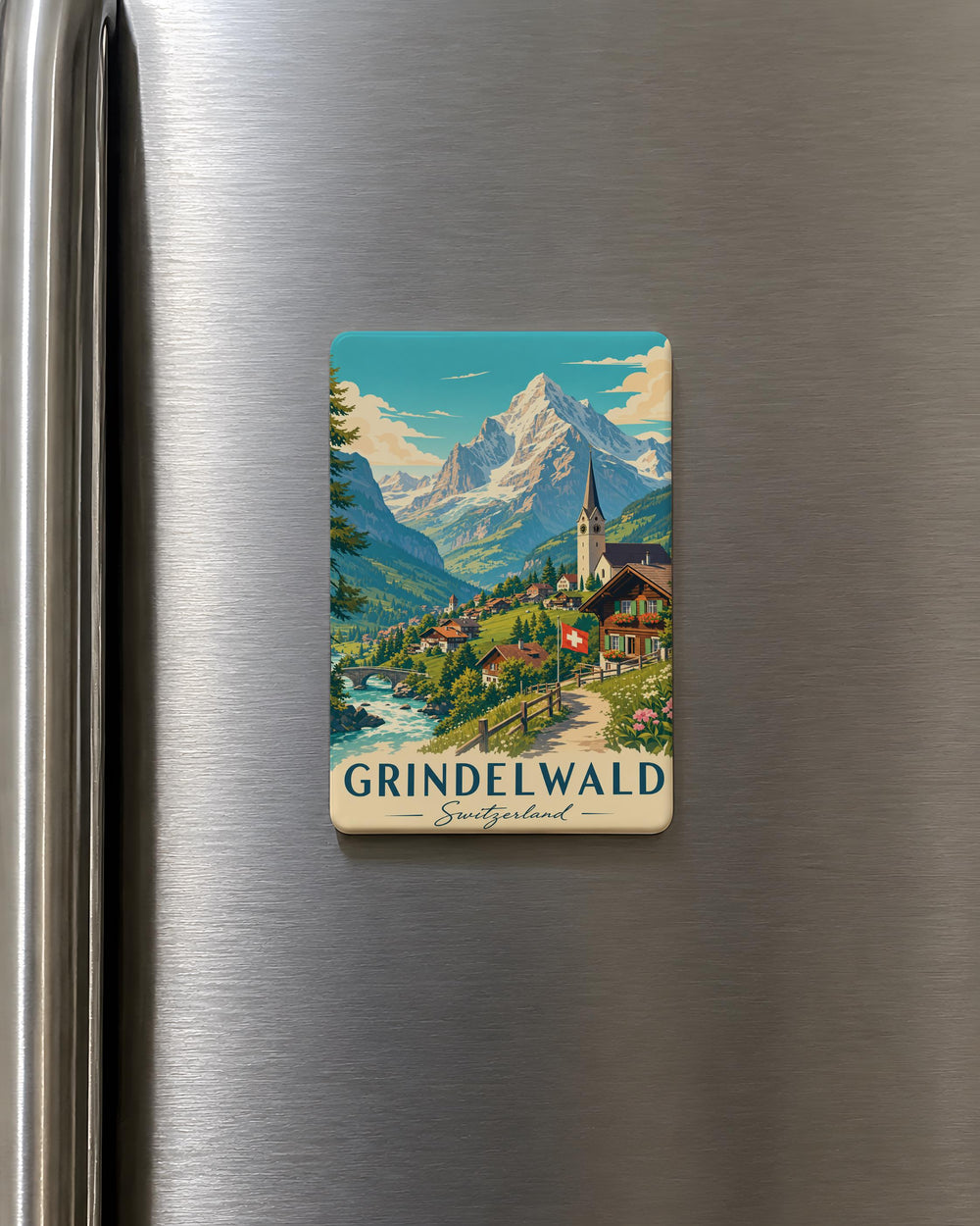 Grindelwald Switzerland Fridge Magnet, Alpine Village Souvenir, Swiss Alps Travel Keepsake, Mountain Scenery Magnet