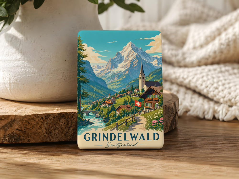 Grindelwald Switzerland Fridge Magnet, Alpine Village Souvenir, Swiss Alps Travel Keepsake, Mountain Scenery Magnet