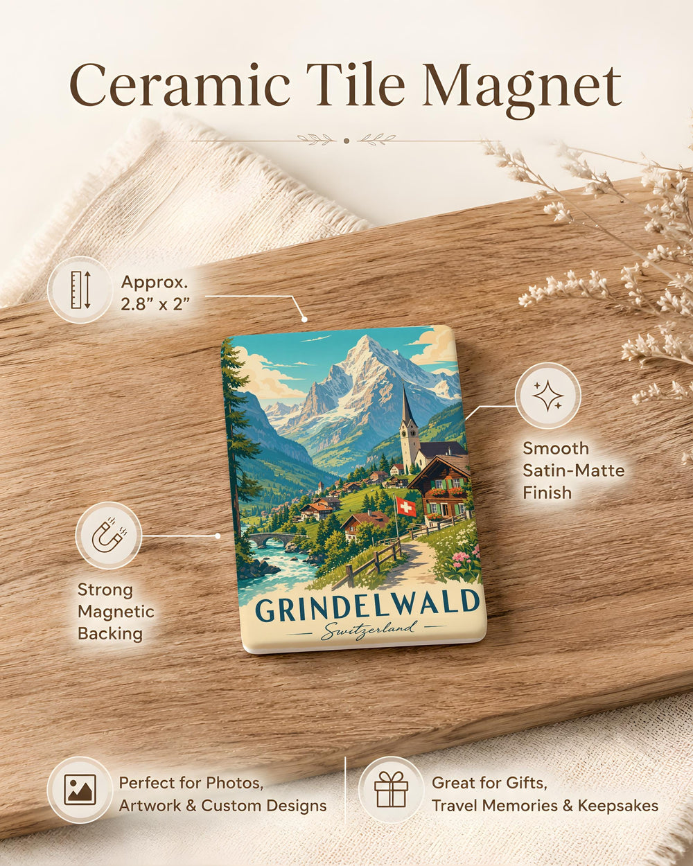 Grindelwald Switzerland Fridge Magnet, Alpine Village Souvenir, Swiss Alps Travel Keepsake, Mountain Scenery Magnet