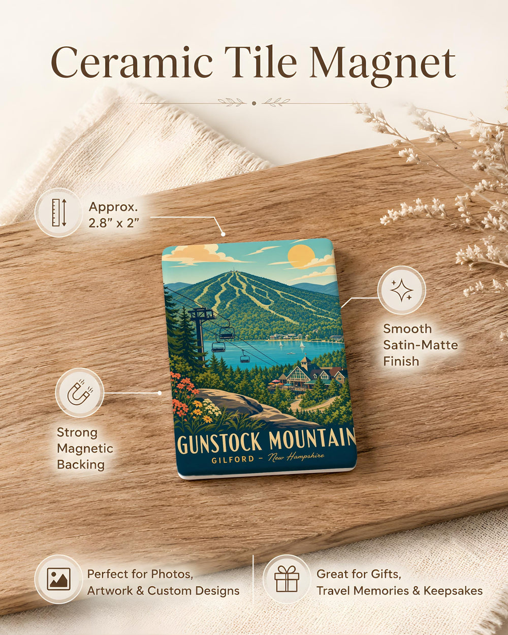 Gunstock Mountain Fridge Magnet, New Hampshire Ski Resort Souvenir, Lake Winnipesaukee Travel Keepsake Magnet
