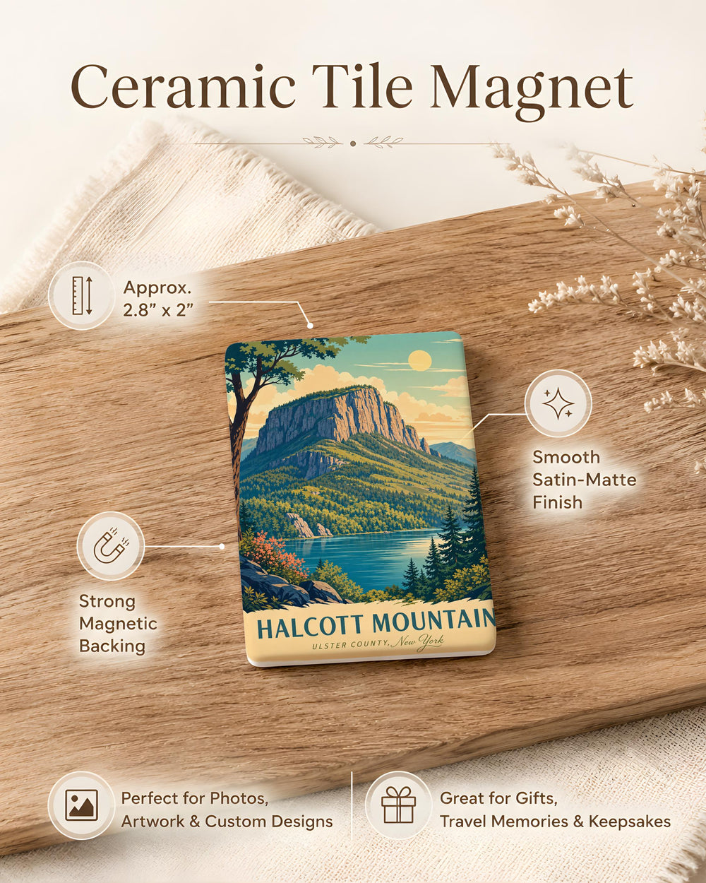 Halcott Mountain Fridge Magnet, Catskill Mountains Souvenir, New York Hiking Peak Keepsake Magnet
