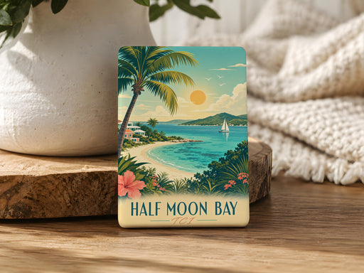 Half Moon Bay TCI Fridge Magnet, Half Moon Bay California Souvenir Magnet, Coastal Town Travel Keepsake Magnet