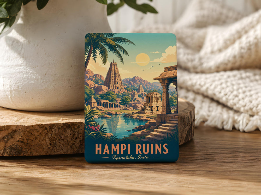Hampi Ruins Fridge Magnet, Ancient Temple Stone Architecture Landmark Souvenir, Karnataka India Travel Keepsake