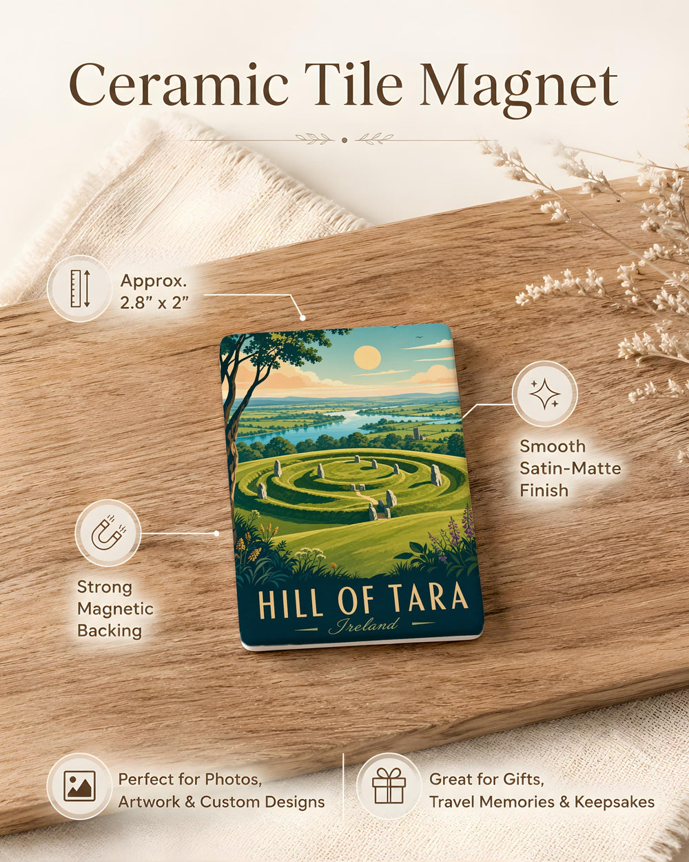 Hill of Tara Fridge Magnet, Ireland Ancient Sacred Site Souvenir, County Meath Celtic Heritage Landmark Magnet