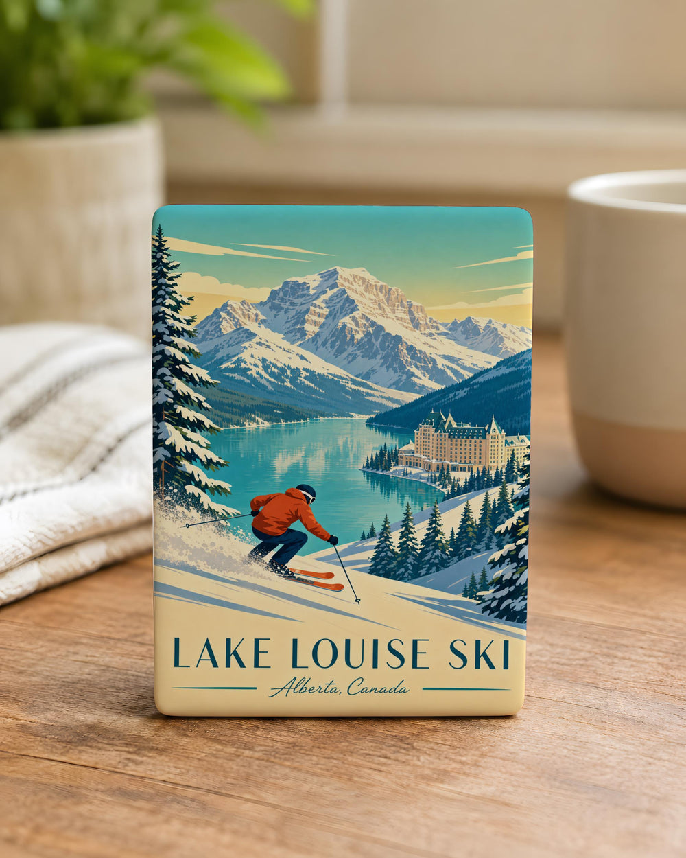 Lake Louise Ski Fridge Magnet, Canada Mountain Resort Souvenir, Winter Skiing Travel Gift, Banff National Park Magnet