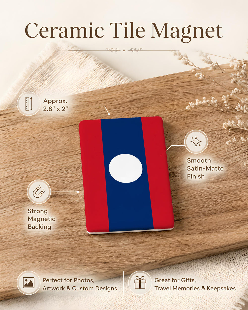 Laos Flag Fridge Magnet, Laos National Flag Magnet, Laos Souvenir Magnet, Laos Travel Gift, Southeast Asia Flag Magnet