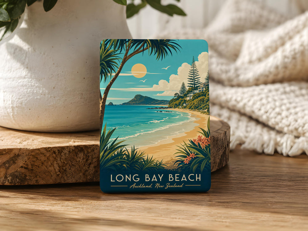 Long Bay Beach Fridge Magnet, Coastal Beach Scene Souvenir Magnet, Seaside Vacation Gift, Beach Lover Kitchen Decor