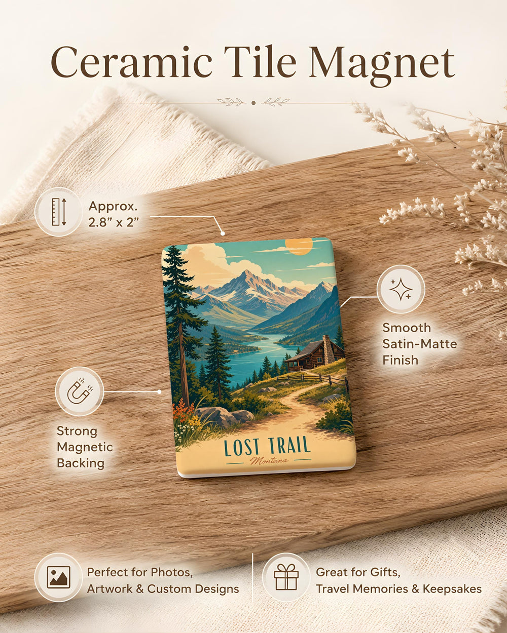 Lost Trail Fridge Magnet, Mountain Pass Travel Souvenir Magnet, Outdoor Hiking Adventure Keepsake, Nature Trail Decor Magnet